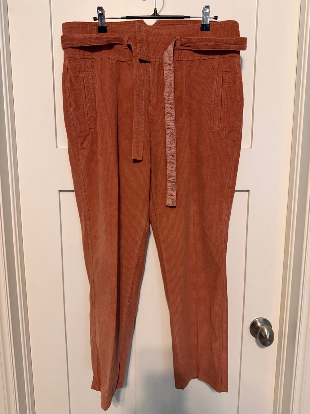 Sundance 100% Cotton Emily Softest Corduroy Belted Straight Leg Pants in Rust